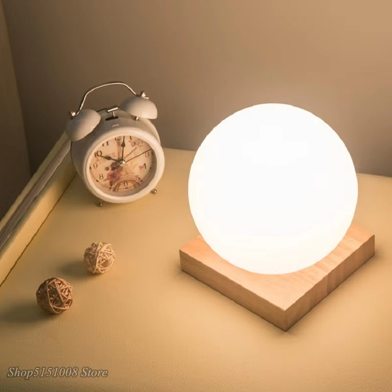 Glass Ball LED Night Light Feeding Dimmable Bedside Lamp 220V Creative Kids Birthday Gift Bedroom Decoration Desk Table Lamp