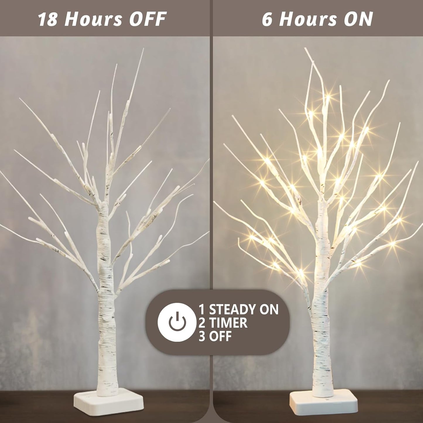 Lighted Tree, White Birch Tree with LED Lights, Prelit Artificial Tree with Timer, Centerpiece Tree Light for Christmas Decorations, Light up Tabletop Tree Home Decor (2 FT, Warm White)