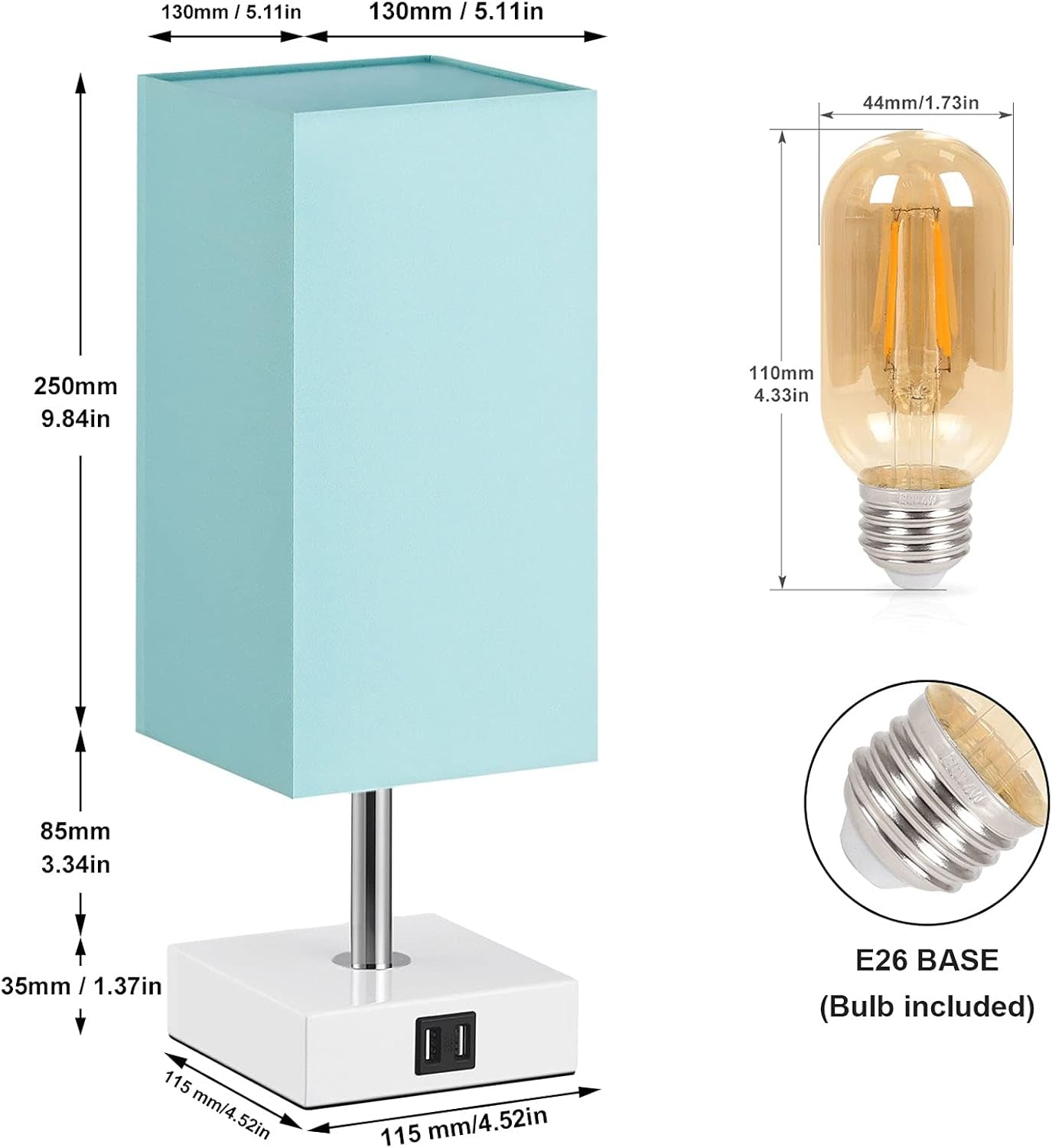 Touch besides Table Lamp with USB Ports - 3 Way Touch Lamps beside Desk, Nightstand Lamp for Bedrooms Living Room, Green Shade with White Base, LED Bulb Included(Green)